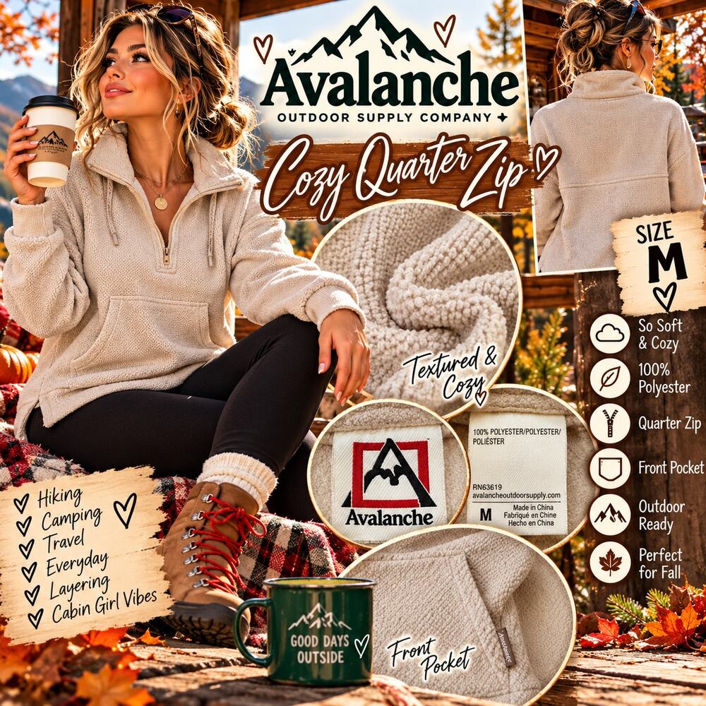 Avalanche Outdoor Supply Pullover M Beige Textured Quarter Zip Hiking Gorpcore